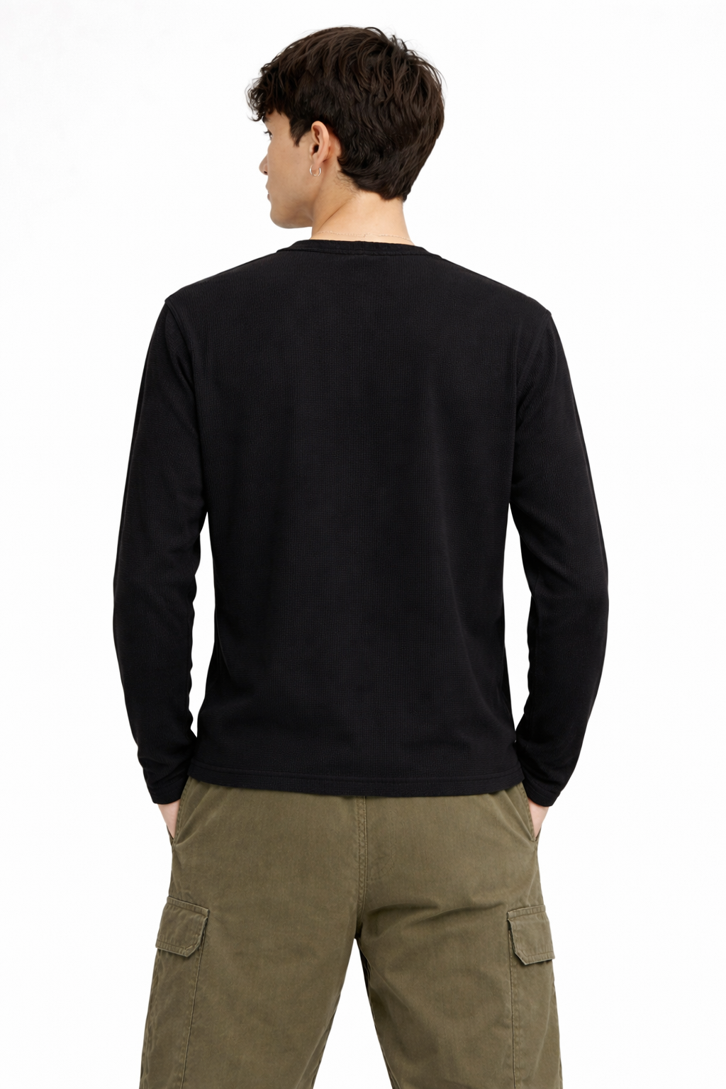 Black Core Henley Waffle Tee