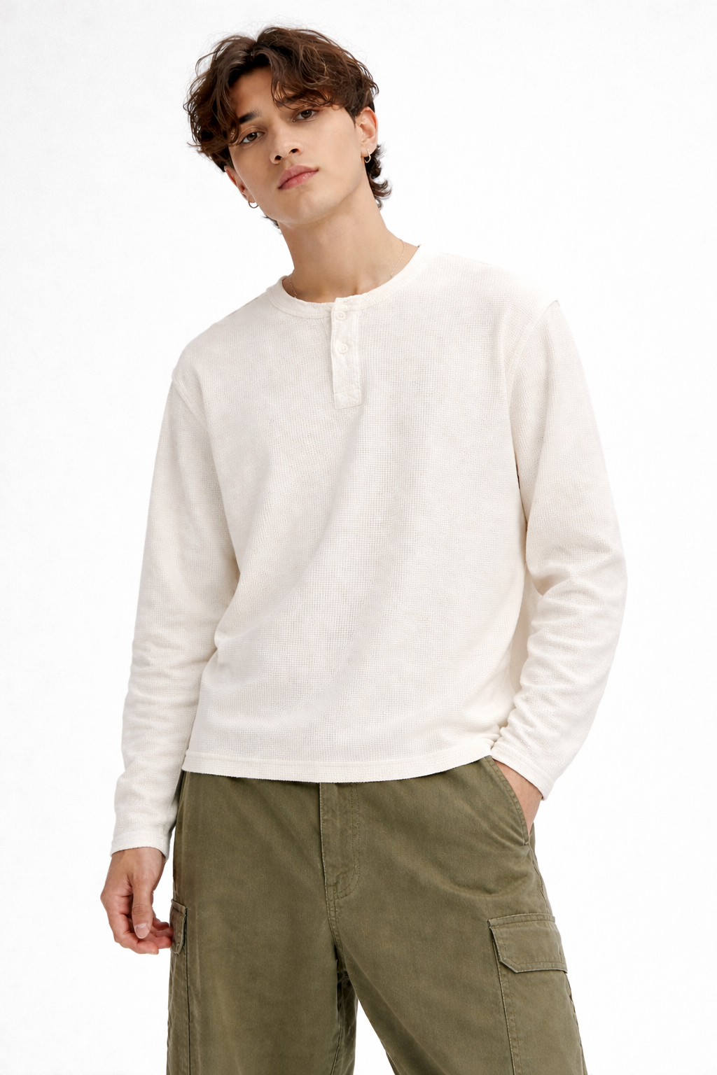 White Core Henley Waffle Tee