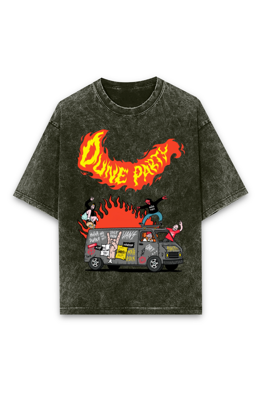 Dune Party Olive Green Acid Wash Tee