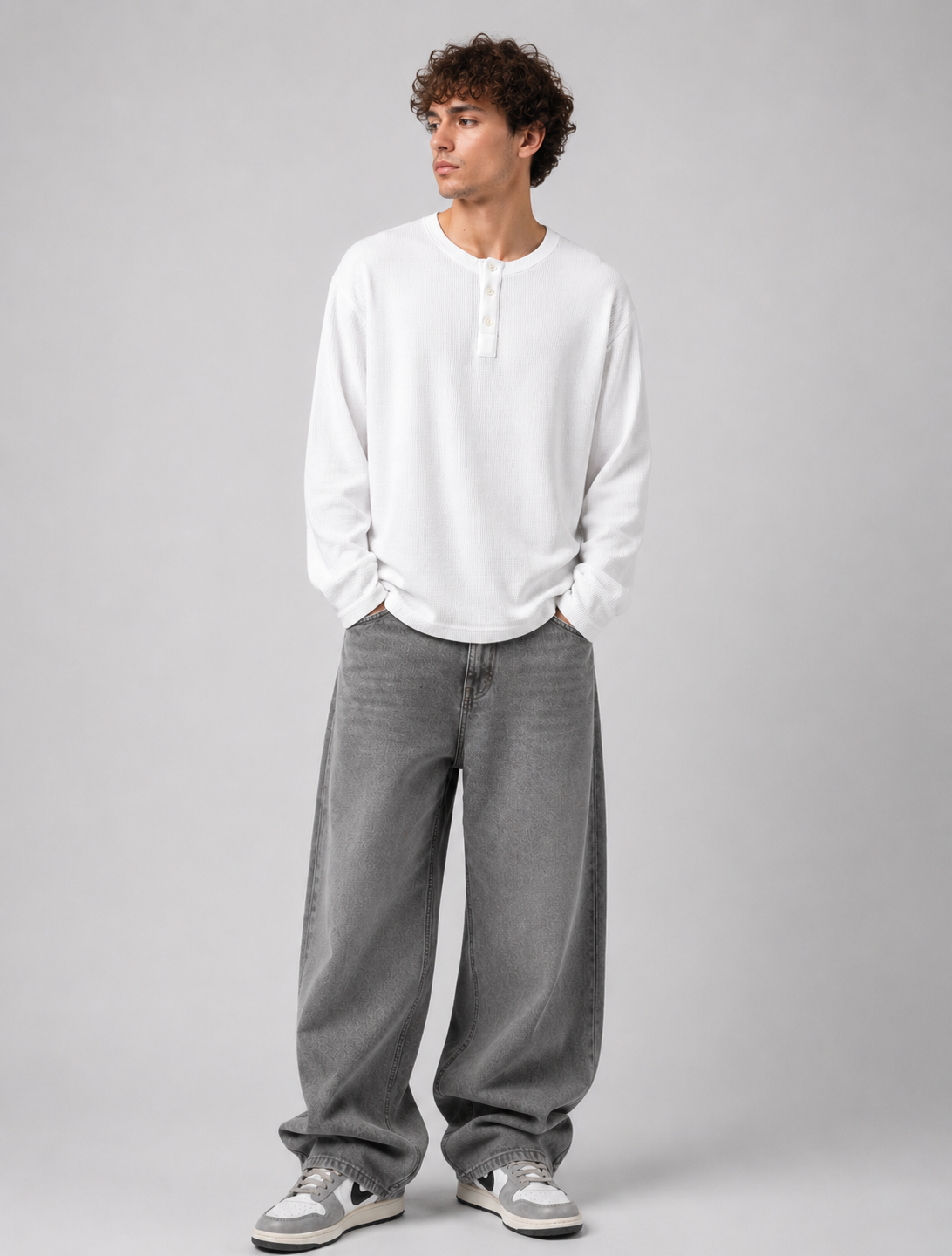 White Core Henley Waffle Tee