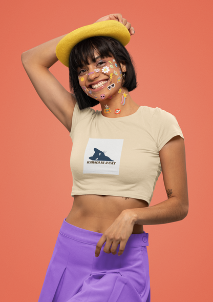 Beige Karma Cat Crop Top