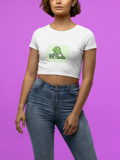 White Shopping Dino Crop Top