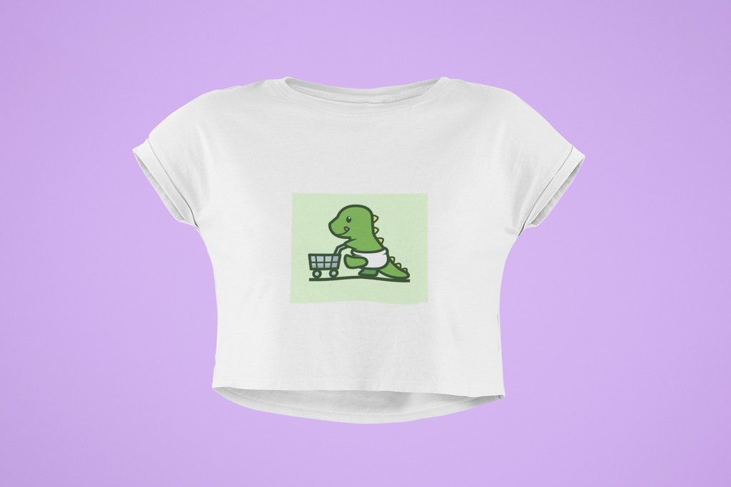White Shopping Dino Crop Top