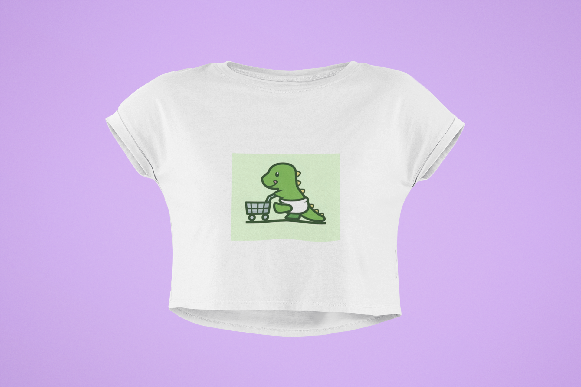 White Shopping Dino Crop Top
