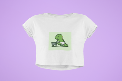 White Shopping Dino Crop Top