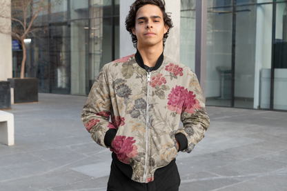 Floral Beige Bomber Jacket