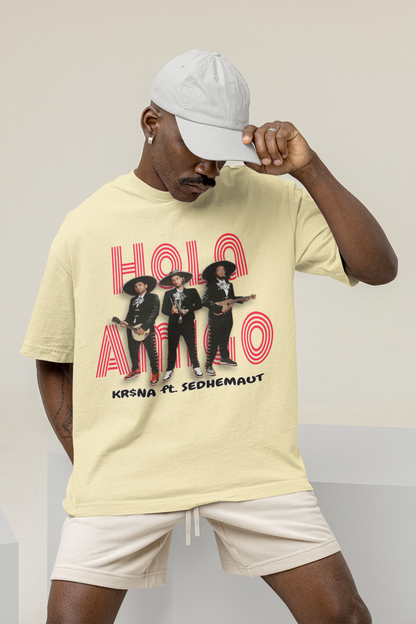 Hola Amigo Beige Oversized Fit Tee