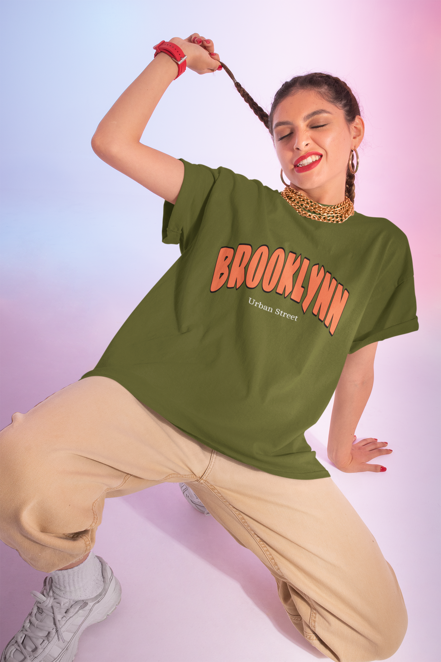 Brooklyn Olive Green Oversized Fit Tee