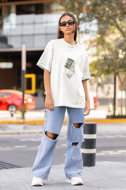 White Money Talks Unisex Oversized Tshirt