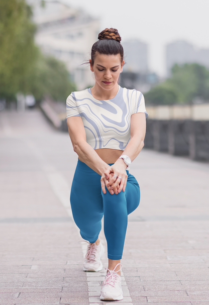 Blue Patterned Crop Tee