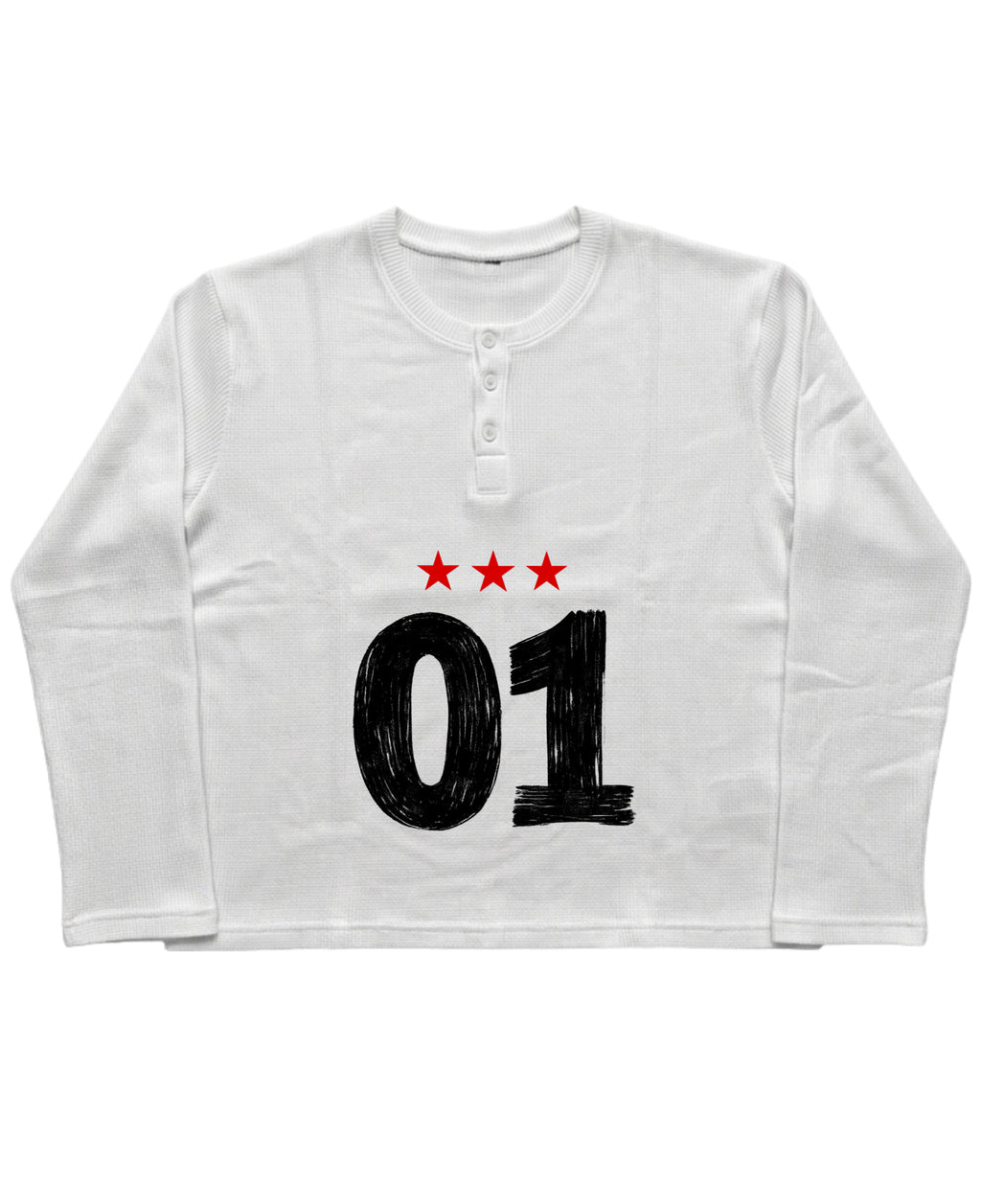 White Henley waffle knit Front Design