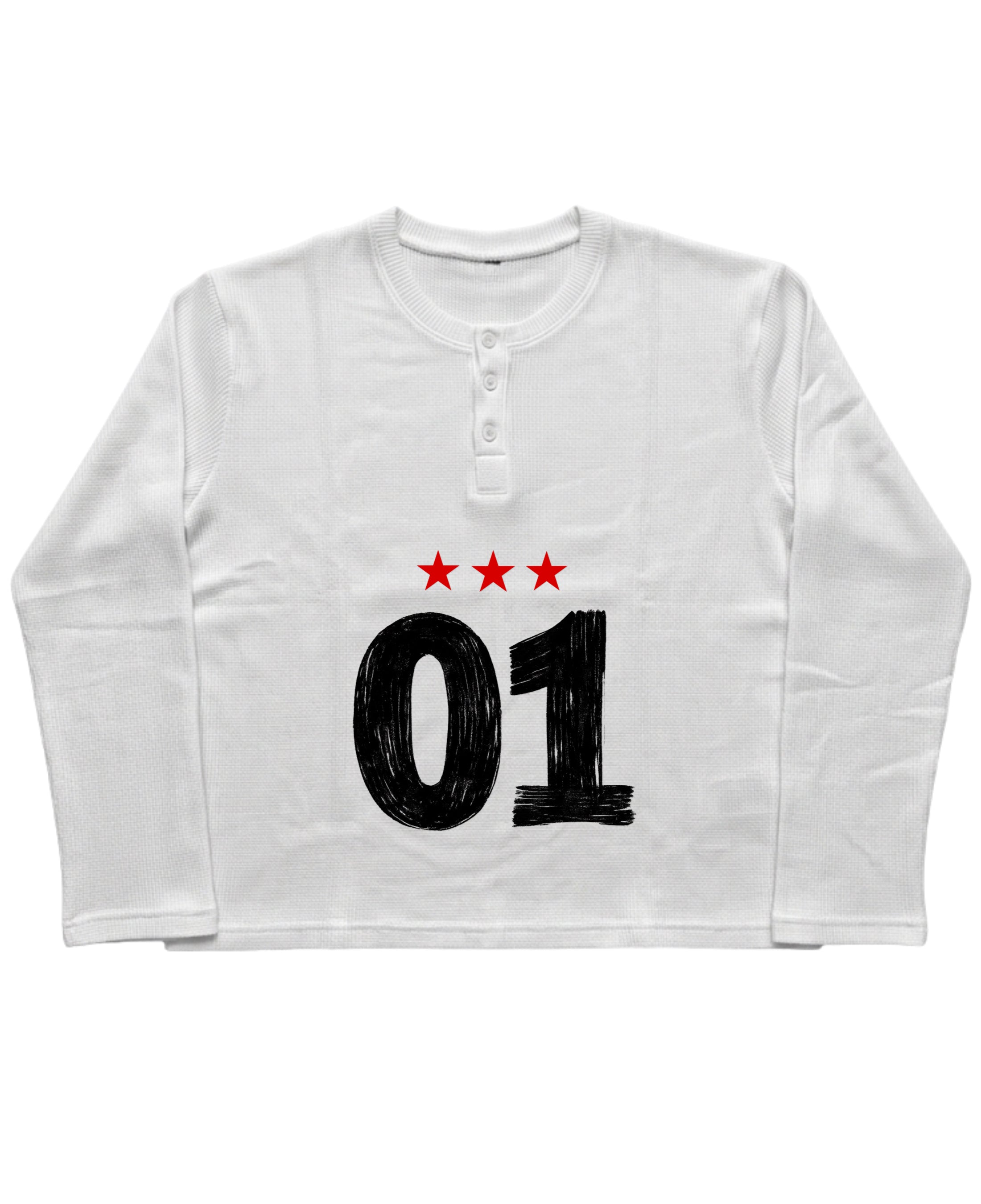 White Henley waffle knit Front Design