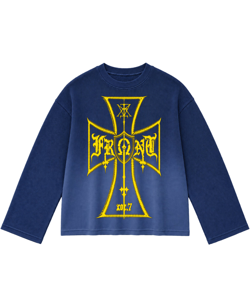 Blue Ombré Waffle Knit Oversized Full-Sleeve Front Design