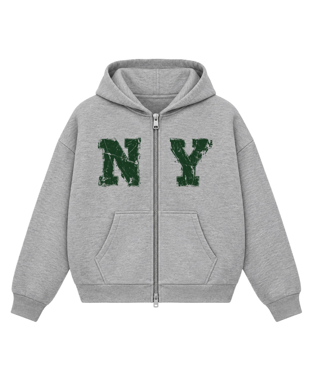 Grey Boxy Dual Zipper Hoodie Front Design