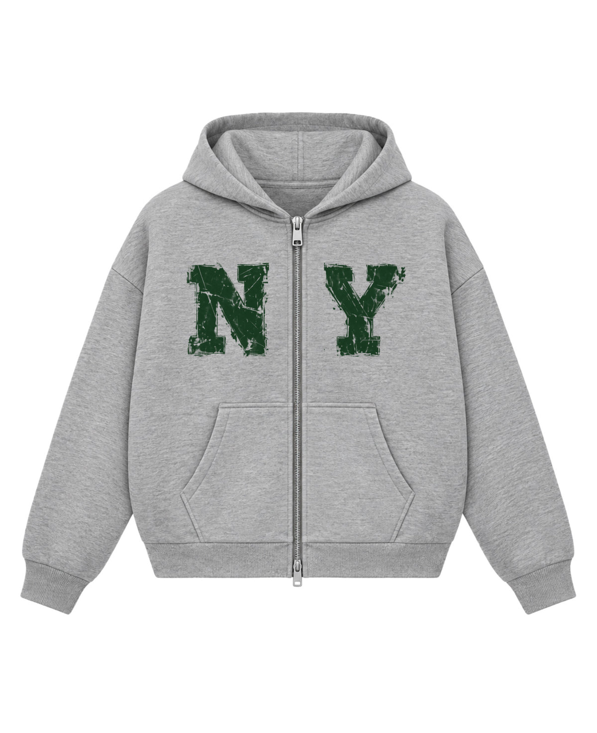 Grey Boxy Dual Zipper Hoodie Front Design