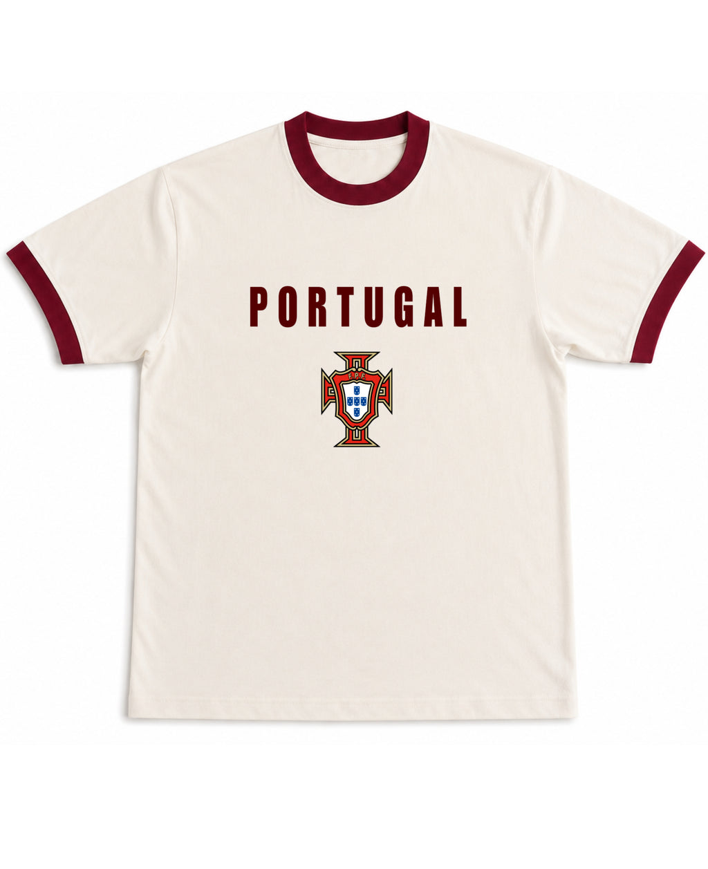 Off White & Maroon Ringer tee Front Design