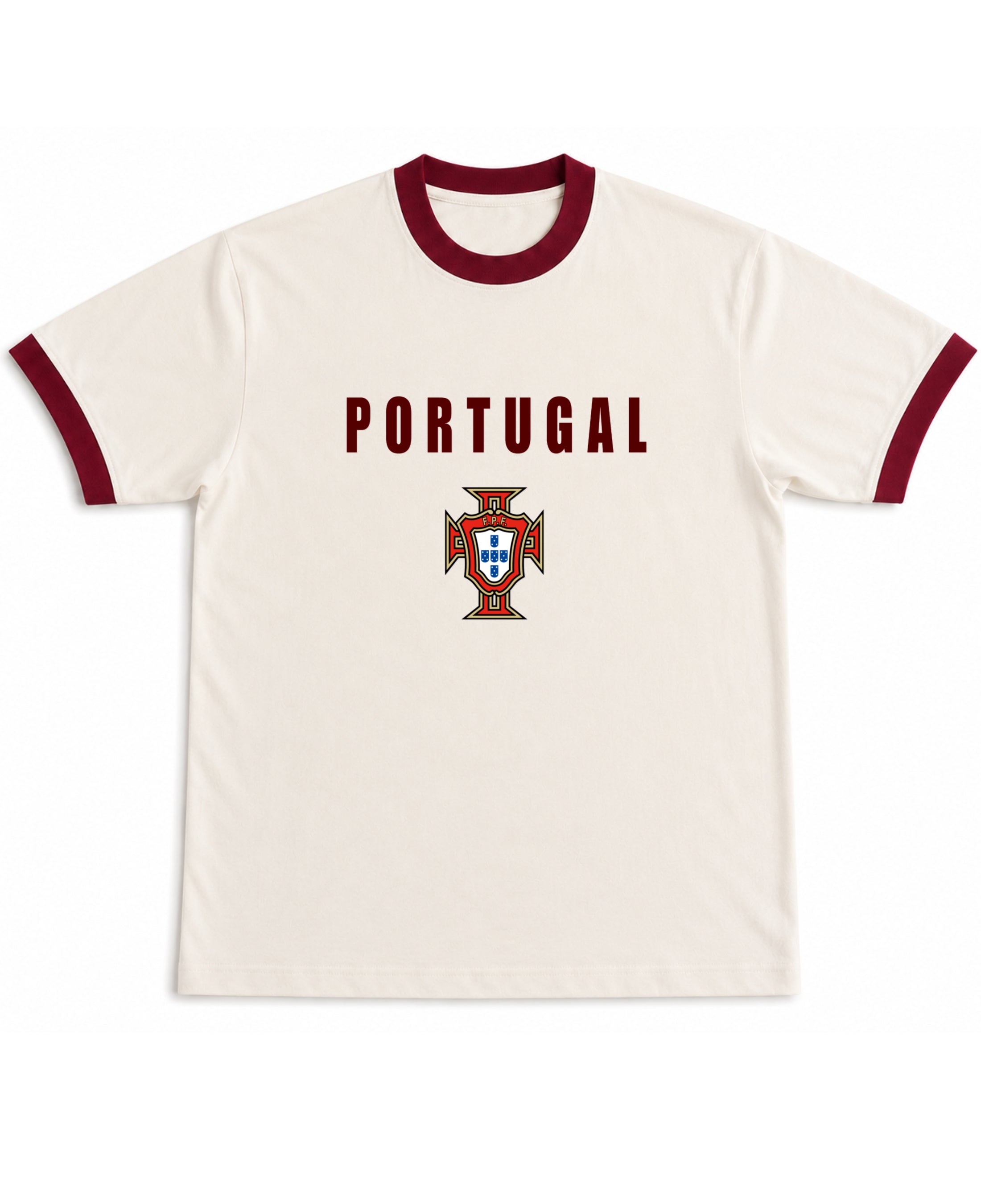 Off White & Maroon Ringer tee Front Design