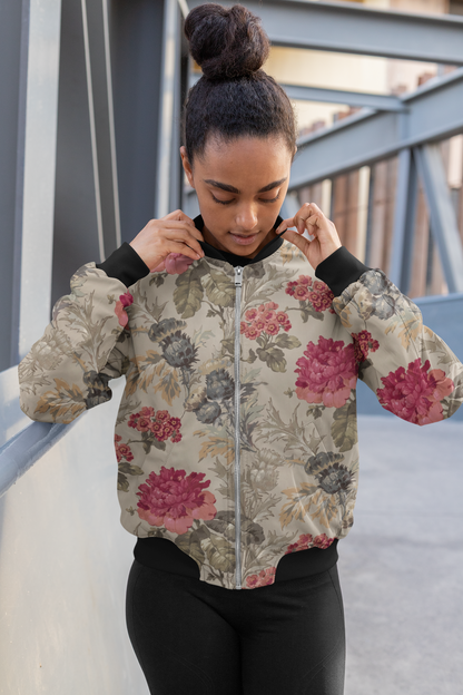 Floral Beige Bomber Jacket