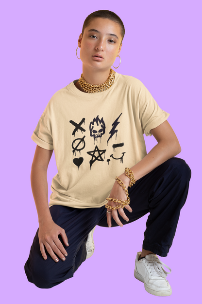 Sprayed Art Beige Oversized Fit Tshirt