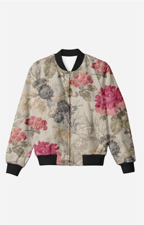 Floral Beige Bomber Jacket
